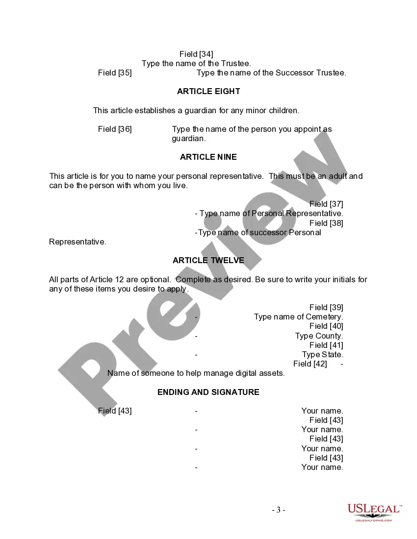 Preview Last Will and Testament for Divorced person not Remarried with Minor Children