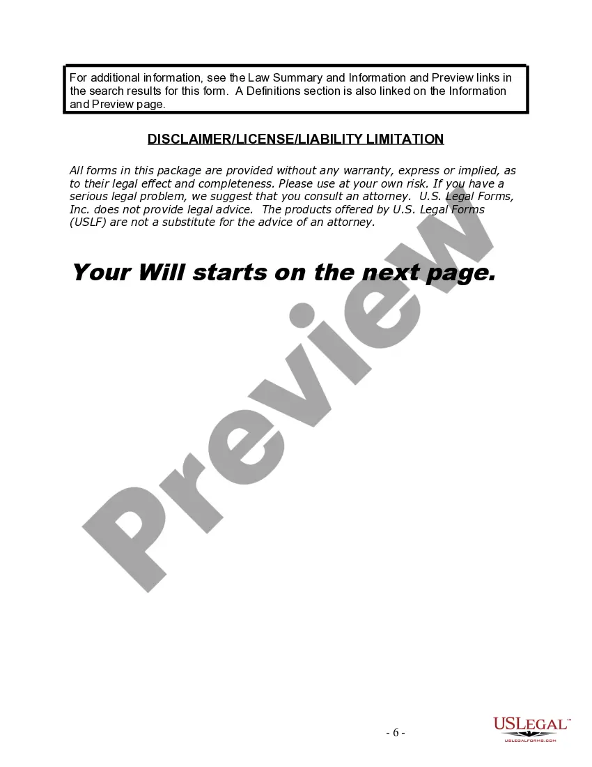 Preview Last Will and Testament for Divorced person not Remarried with Minor Children