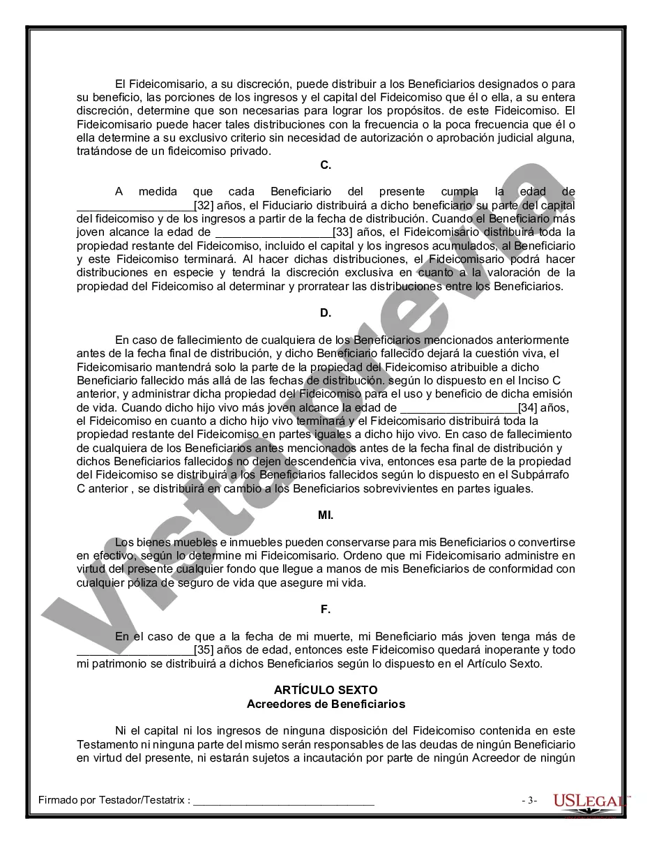 Preview Formulario de última voluntad y testamento legal para personas divorciadas que no se han vuelto a casar con hijos adultos y menores