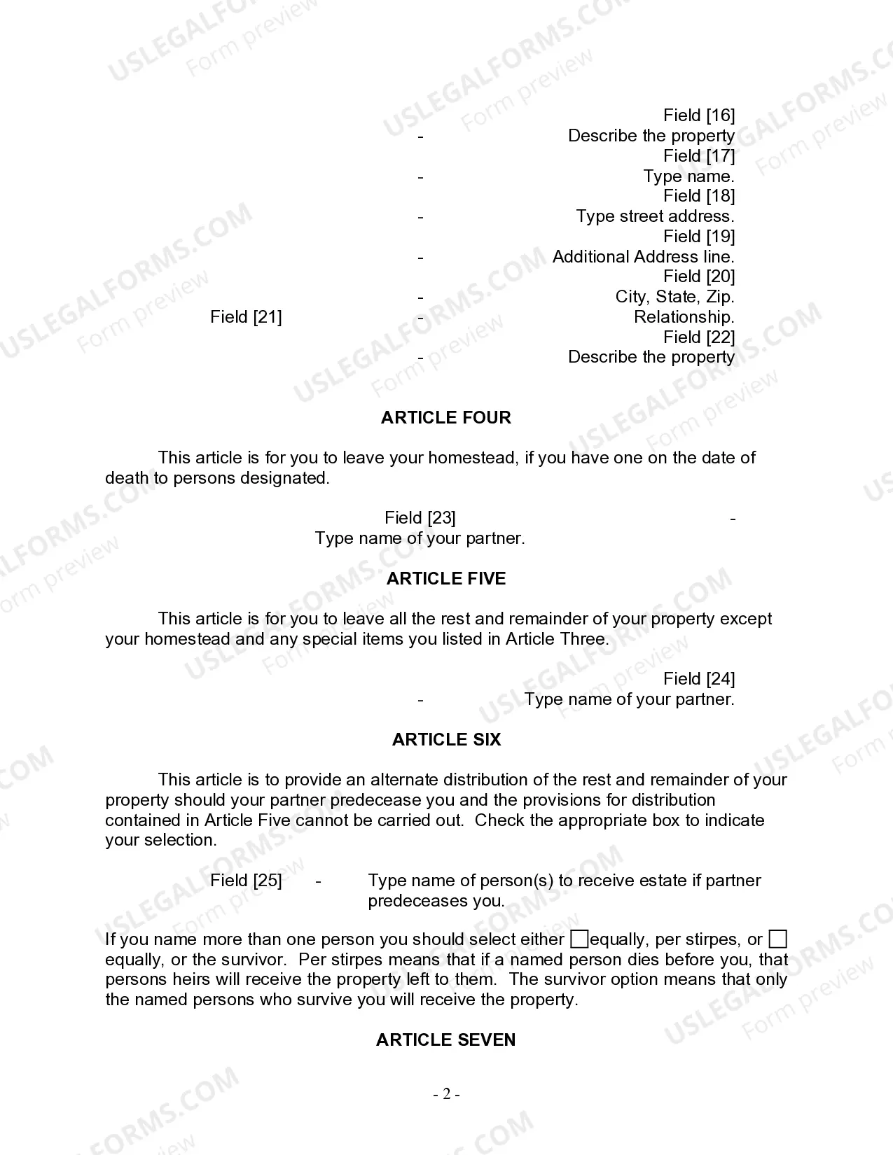 Preview Last Will and Testament for a Civil Union Partner with No Children
