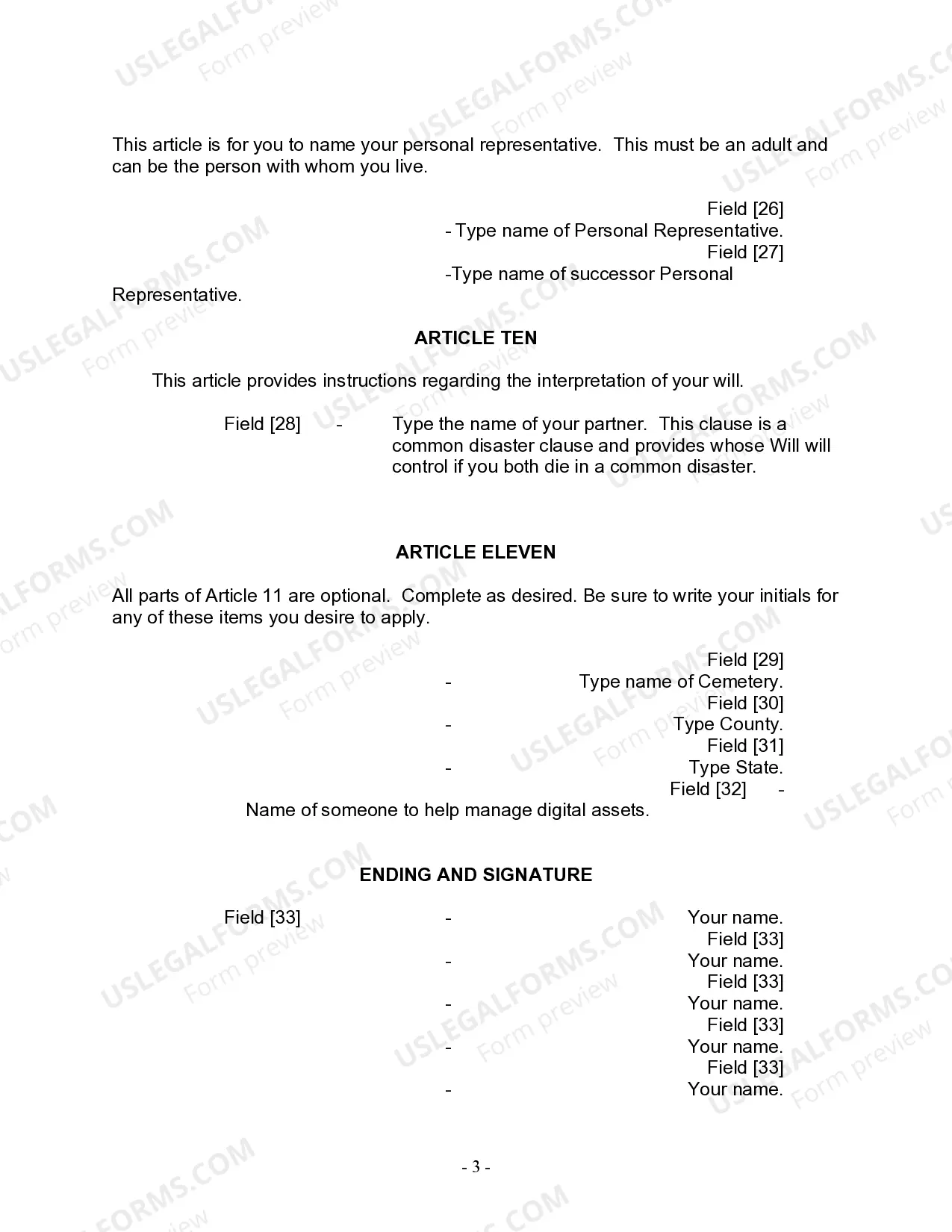 Preview Last Will and Testament for a Civil Union Partner with No Children