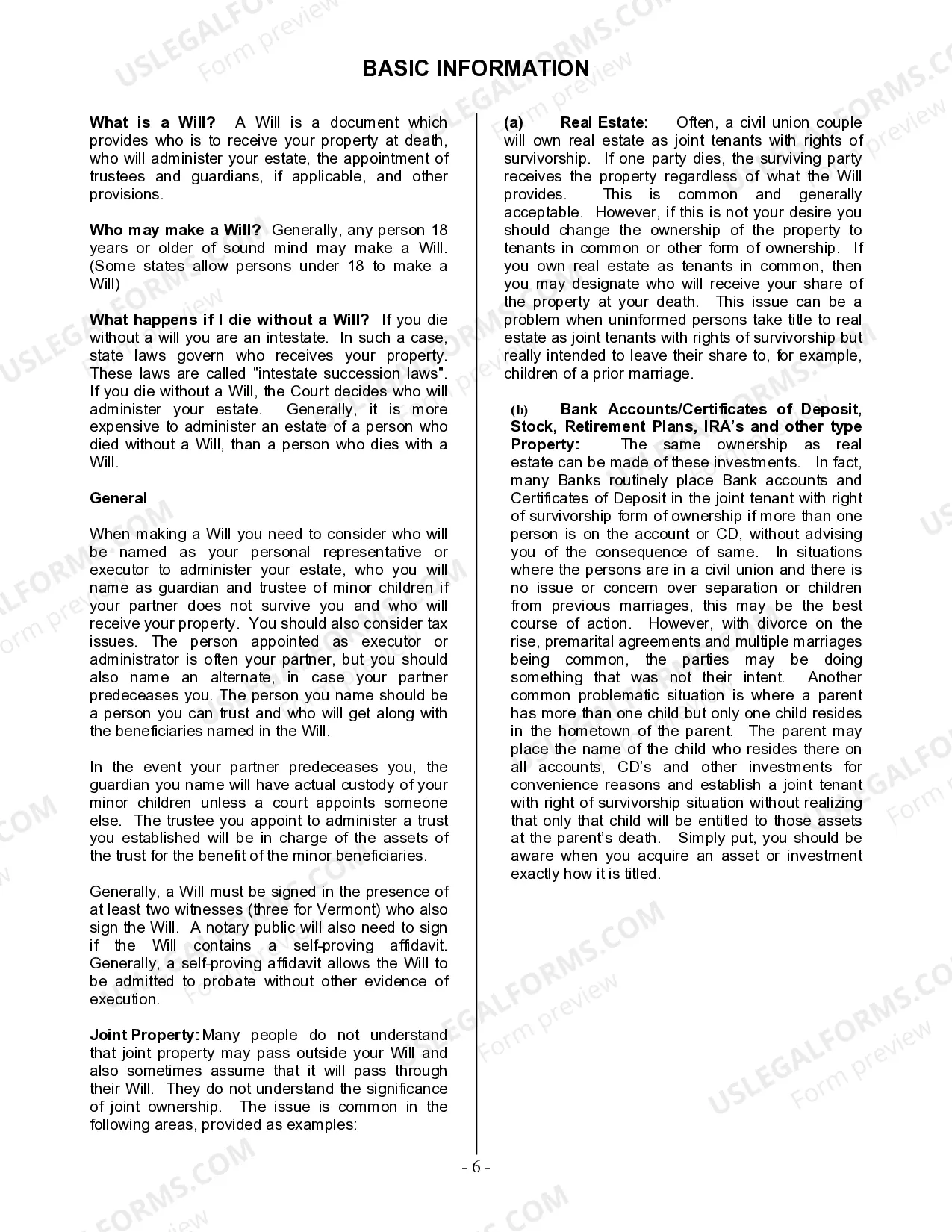 Preview Last Will and Testament for a Civil Union Partner with No Children