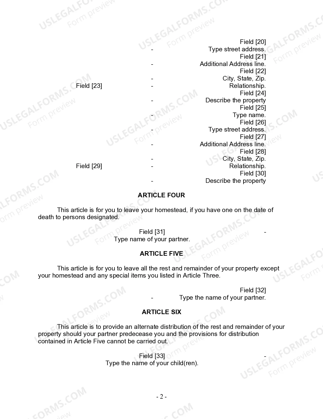 Preview Last Will and Testament for Civil Union Partner with Minor Children