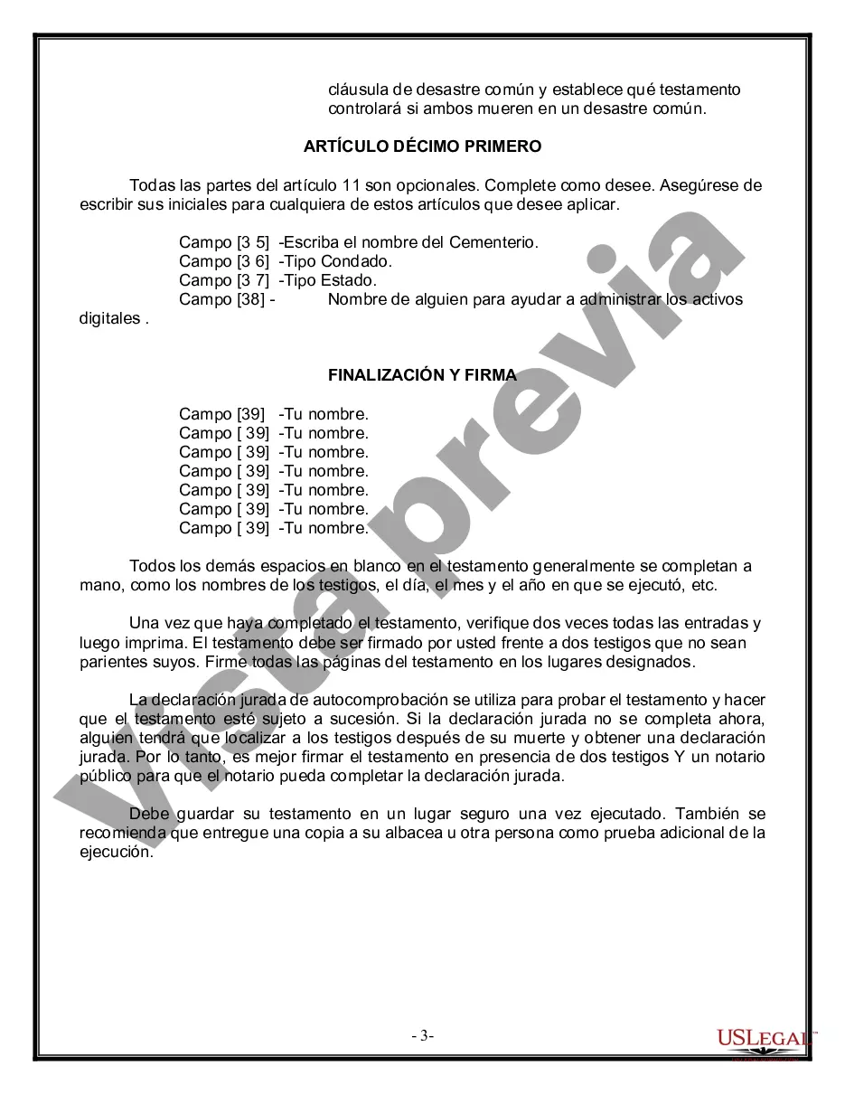 Preview Formulario Legal de Última Voluntad y Testamento para Persona Casada con Hijos Adultos