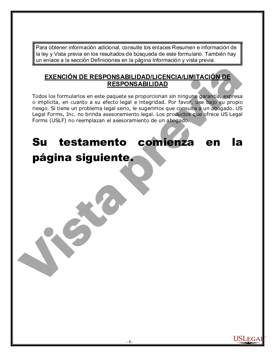 Preview Formulario Legal de Última Voluntad y Testamento para Persona Casada con Hijos Adultos
