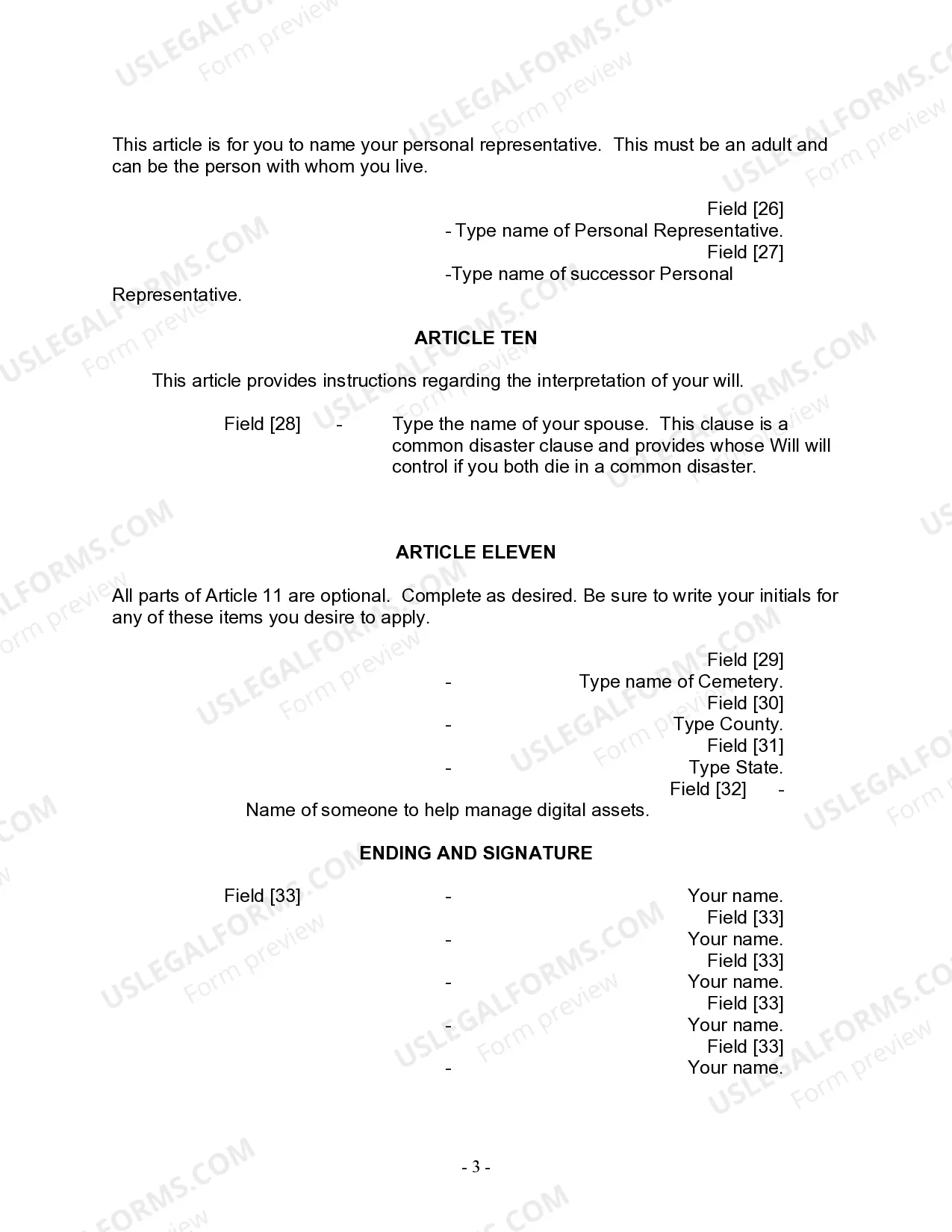 Preview Last Will and Testament for a Married Person with No Children