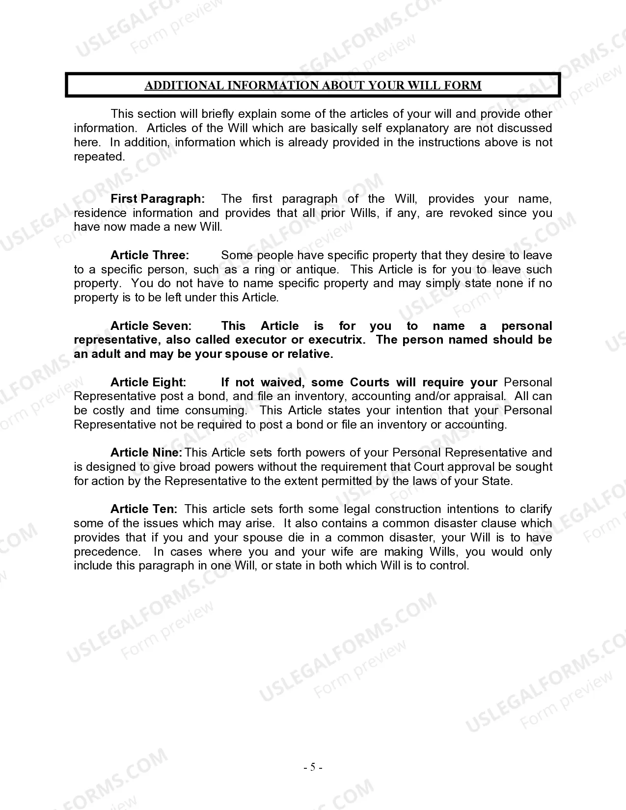 Preview Last Will and Testament for a Married Person with No Children