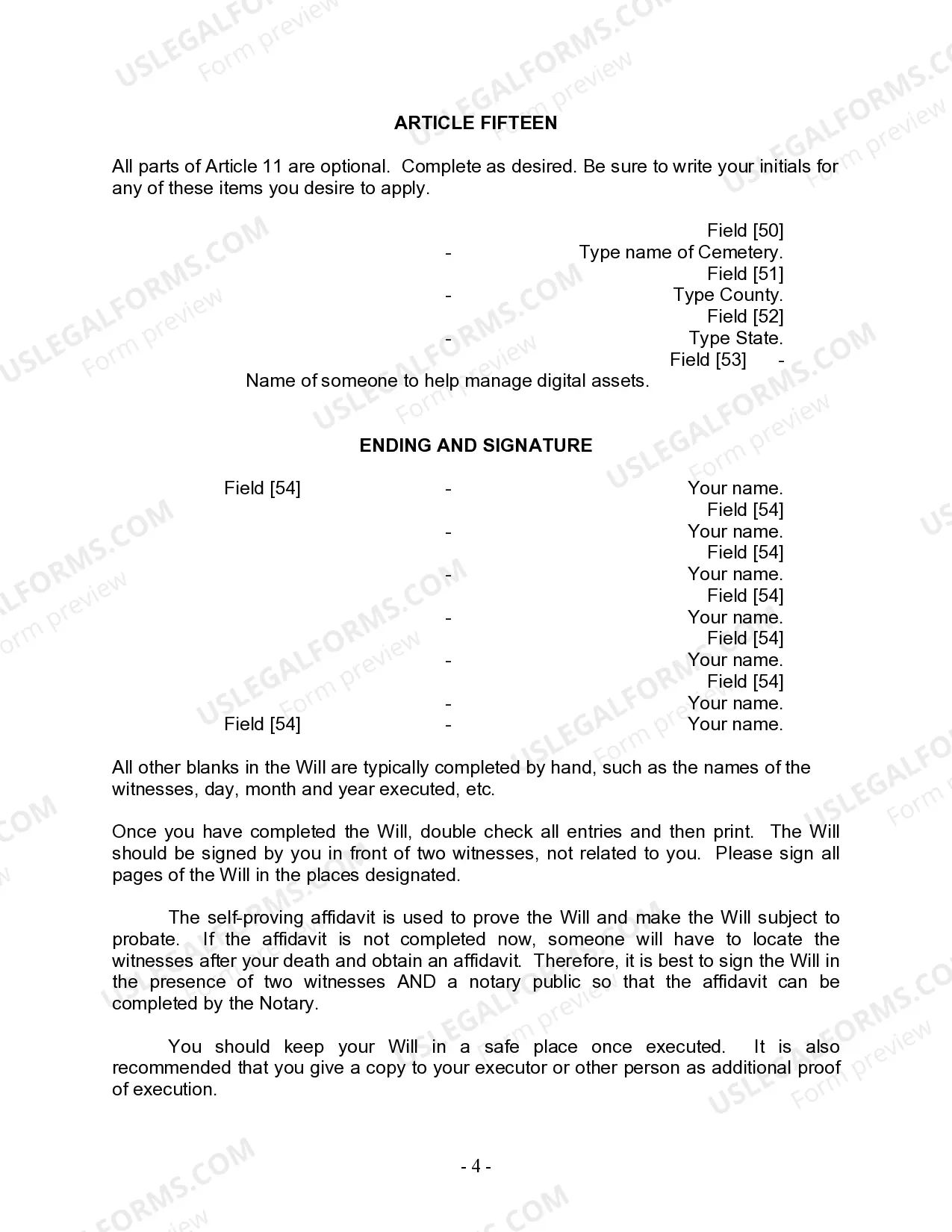 Preview Last Will and Testament for Married person with Minor Children