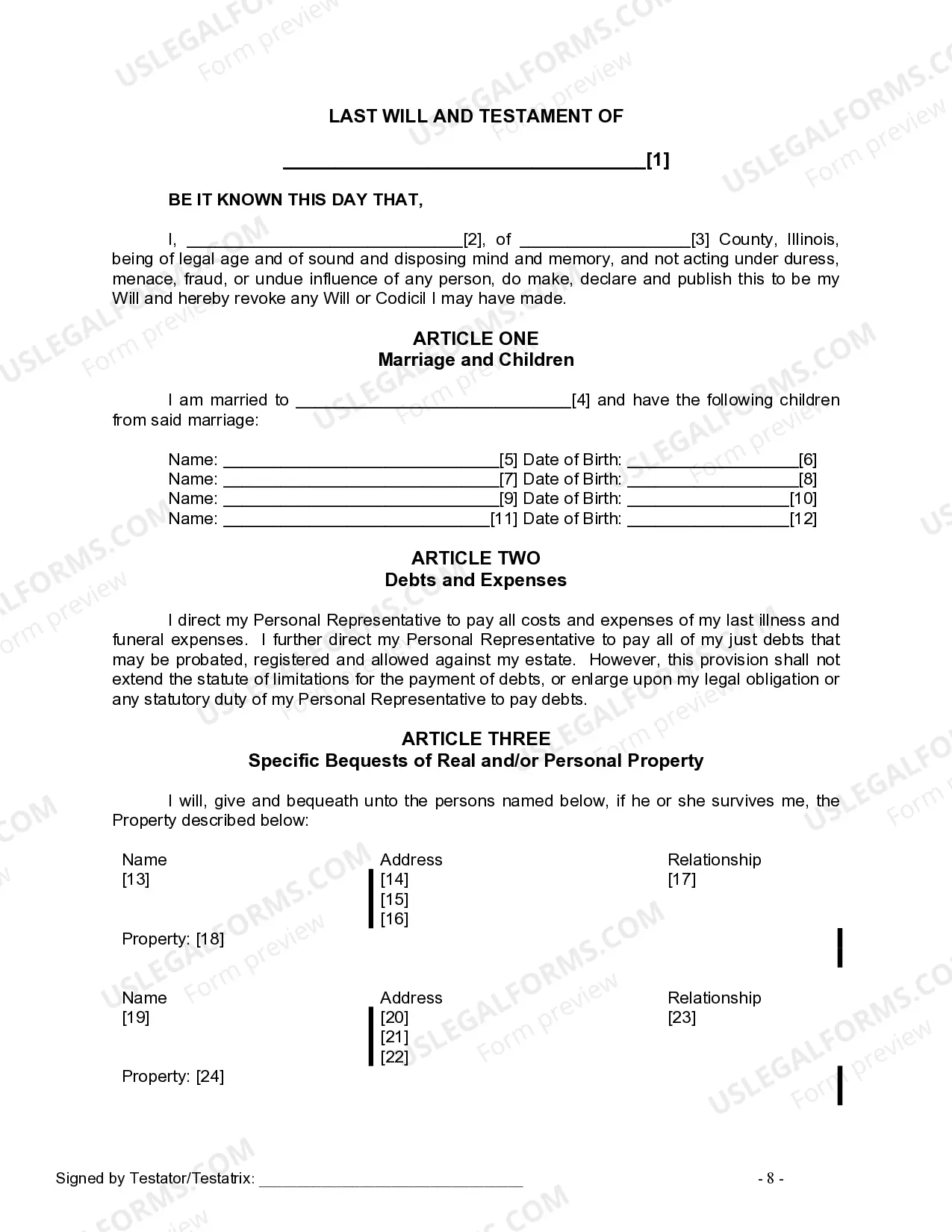 Preview Last Will and Testament for Married person with Minor Children