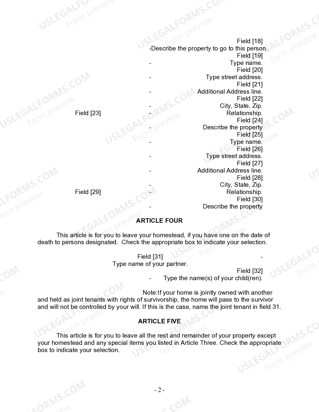 Preview Last Will and Testament for Civil Union Partner with Adult and Minor Children from Prior Marriage