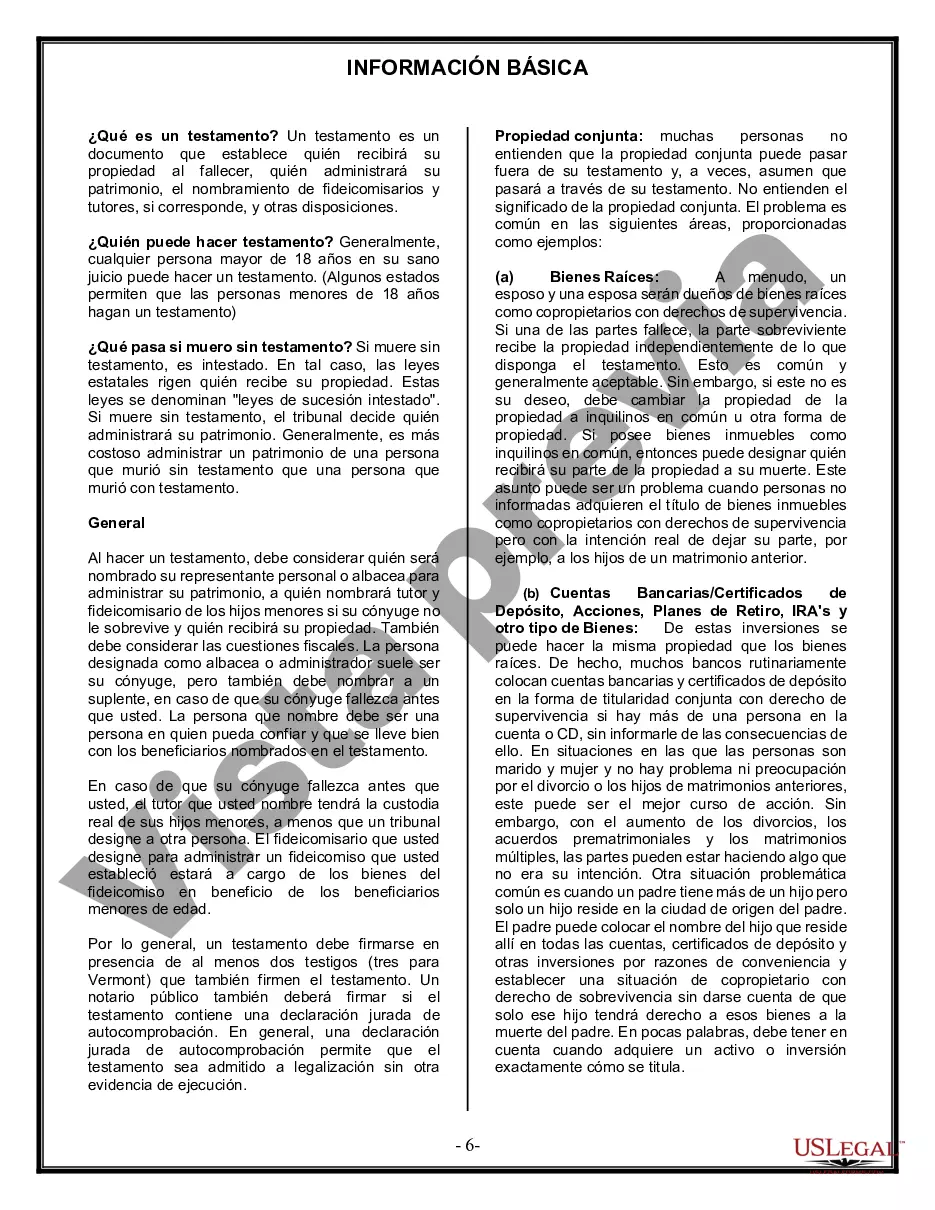 Preview Formulario Legal de Última Voluntad y Testamento para Persona Casada con Hijos Adultos y Menores de Matrimonio Anterior