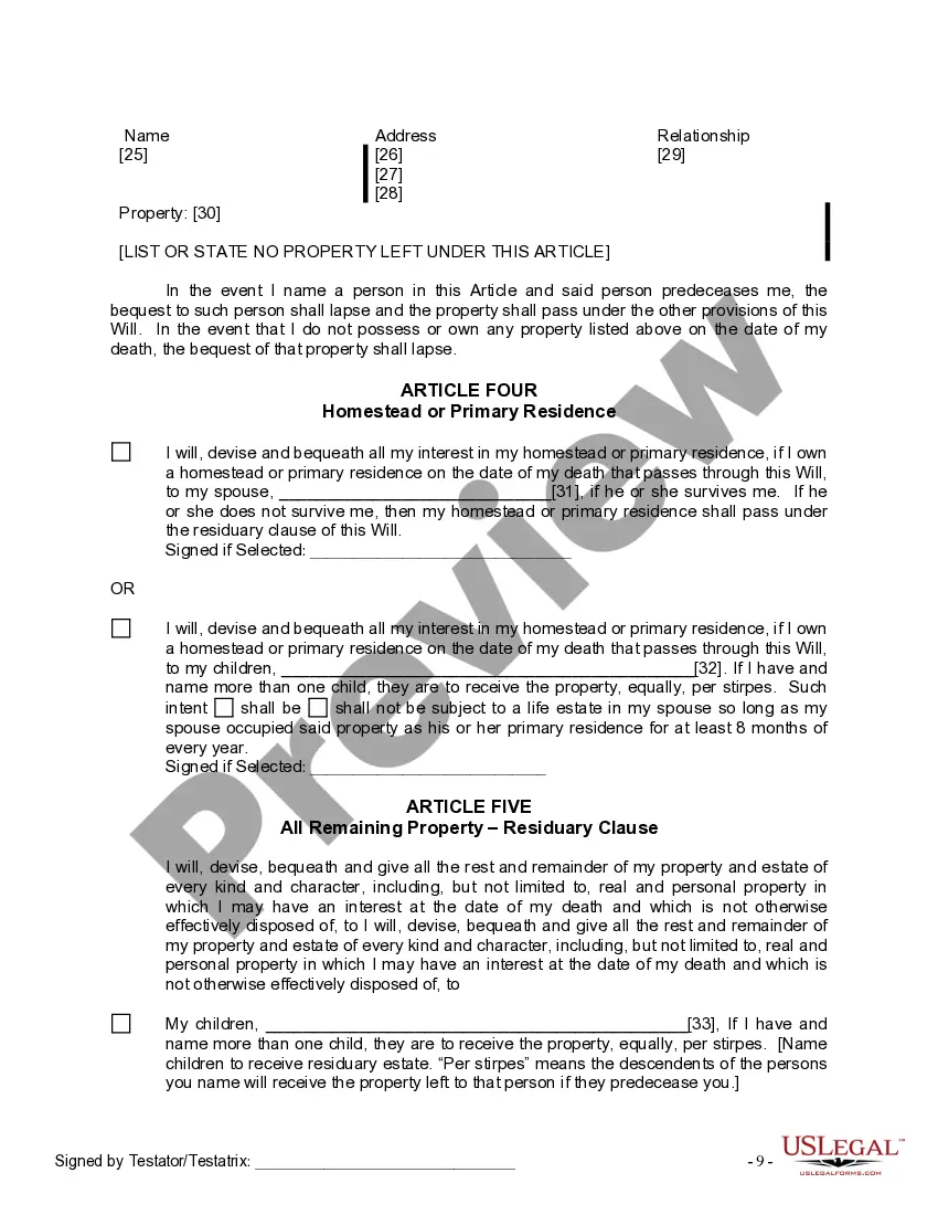 Preview Last Will and Testament for Married Person with Adult and Minor Children from Prior Marriage