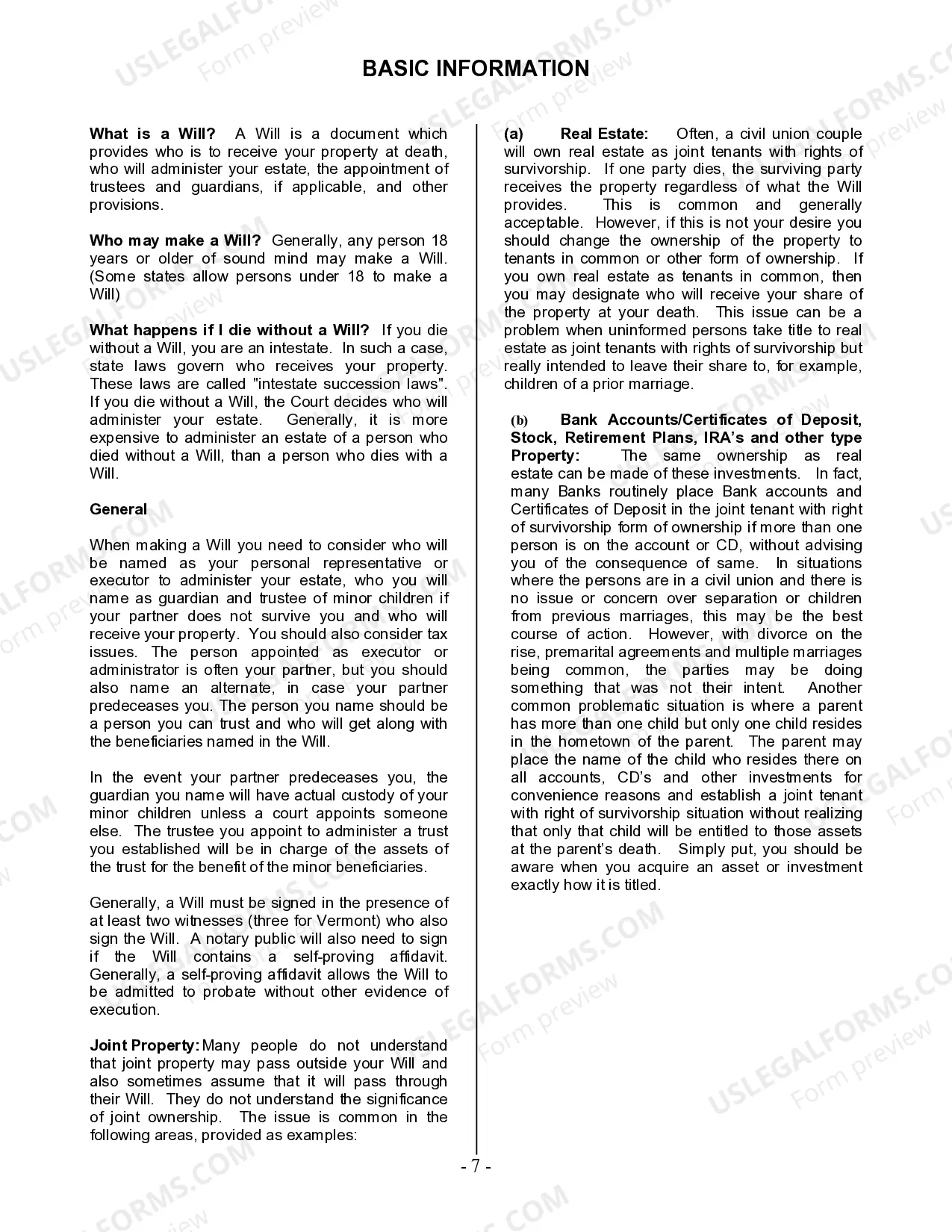 Preview Last Will and Testament for Civil Union Partner with Adult and Minor Children