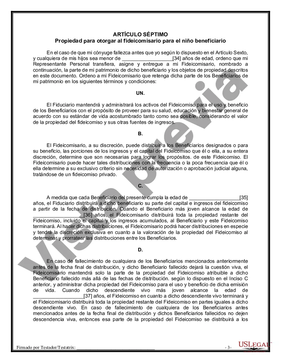 Preview Formulario Legal de Última Voluntad y Testamento para Persona Casada con Hijos Adultos y Menores
