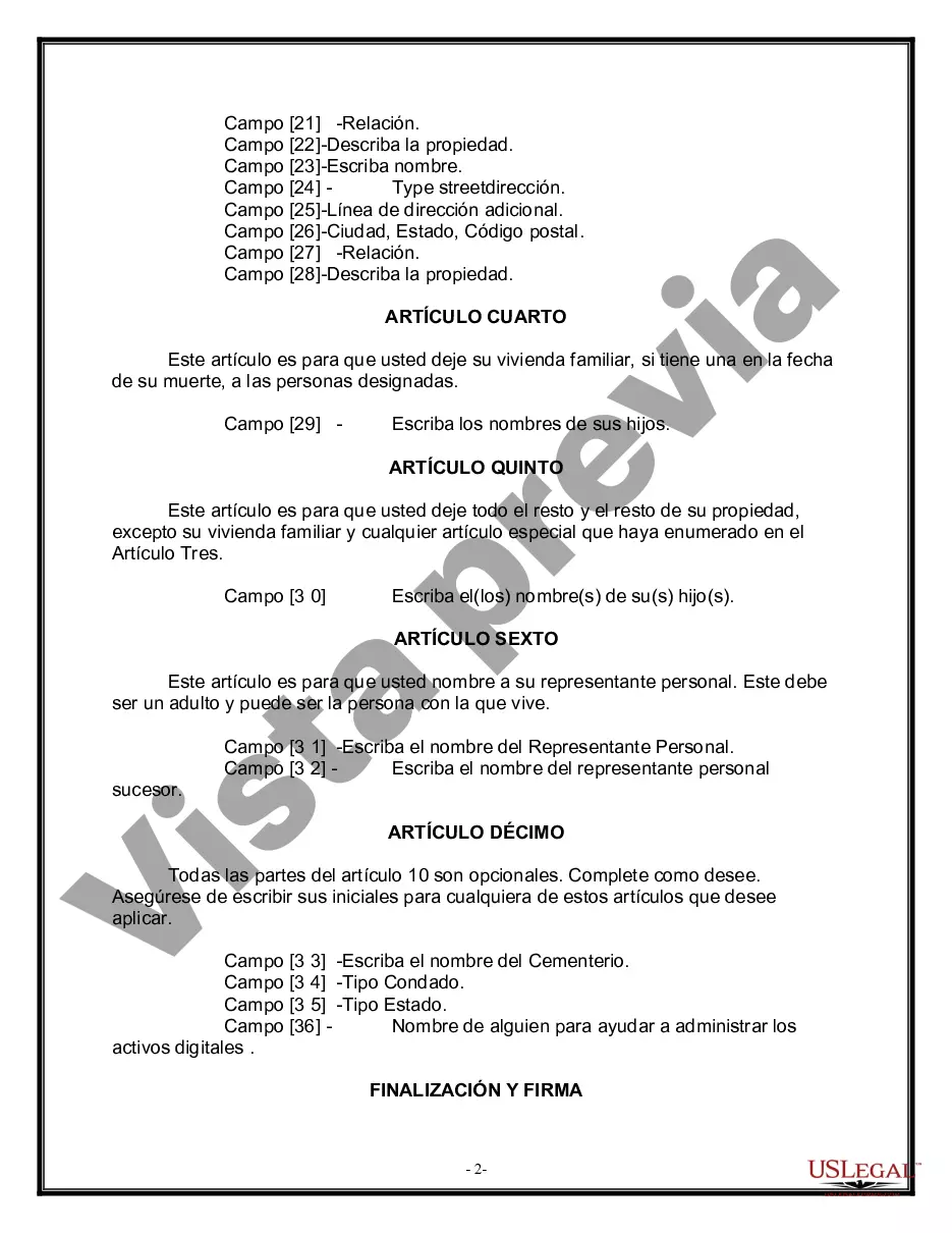 Preview Formulario de testamento y última voluntad legal para viuda o viudo con hijos adultos