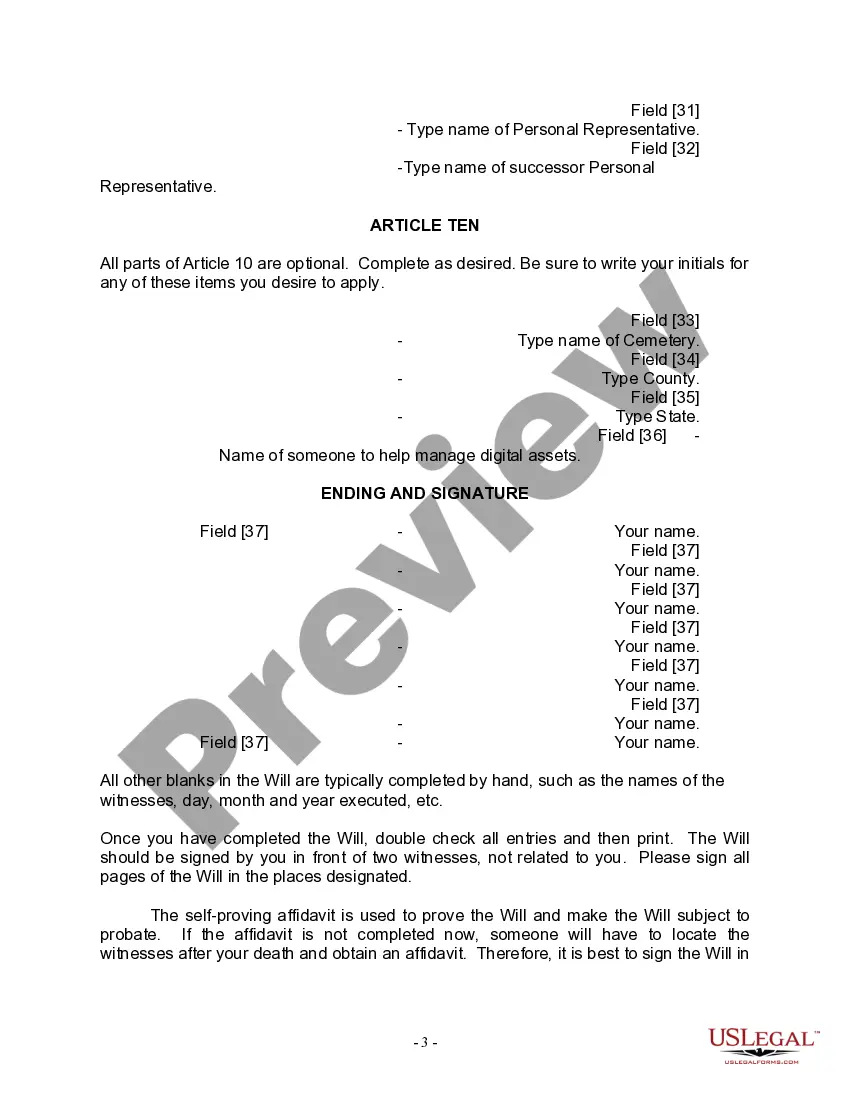 Preview Last Will and Testament for a Widow or Widower with Adult Children