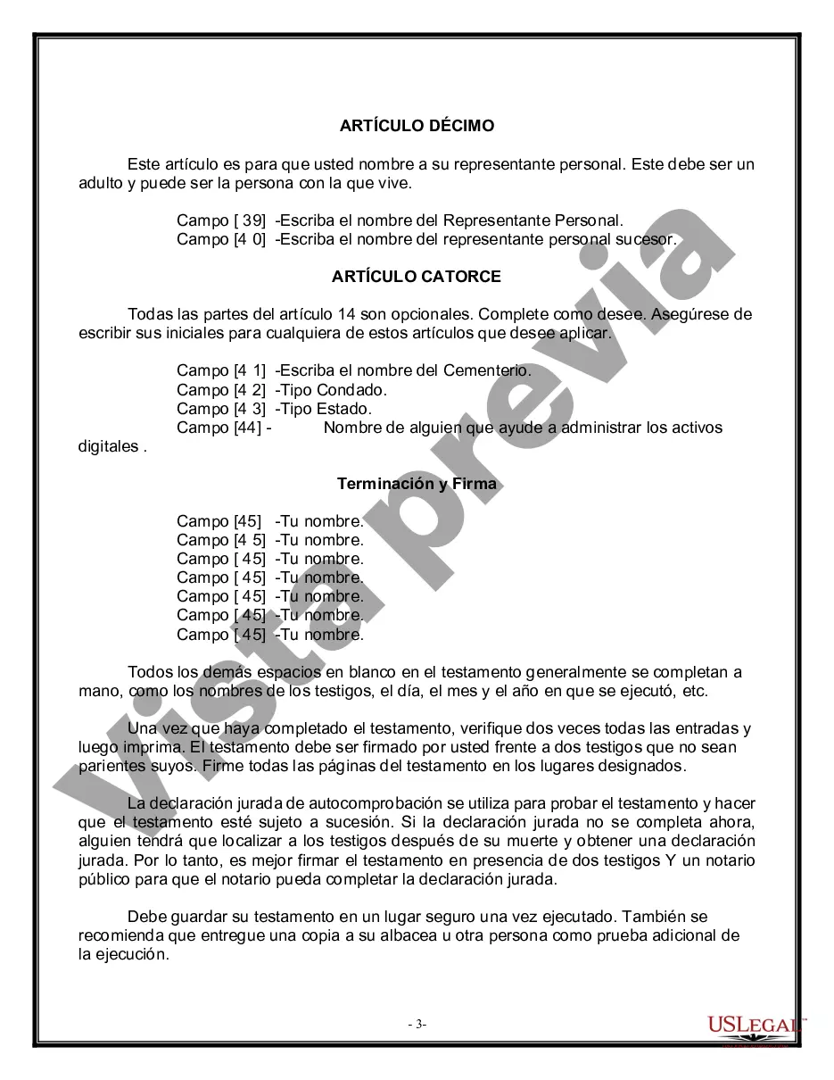 Preview Formulario Legal de Última Voluntad y Testamento para Viuda o Viudo con Hijos Menores