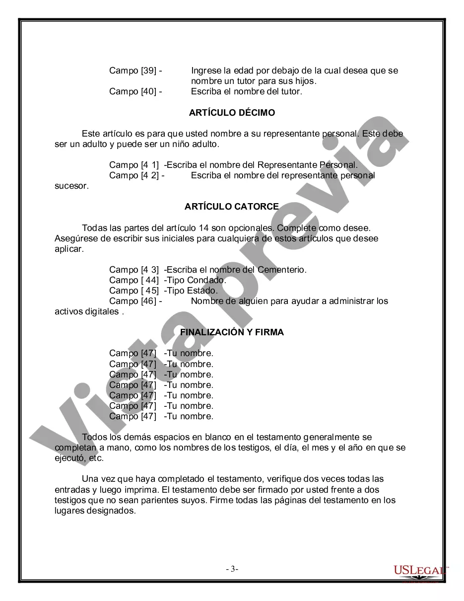 Preview Formulario Legal de Última Voluntad y Testamento para una Viuda o Viudo con Hijos Adultos y Menores