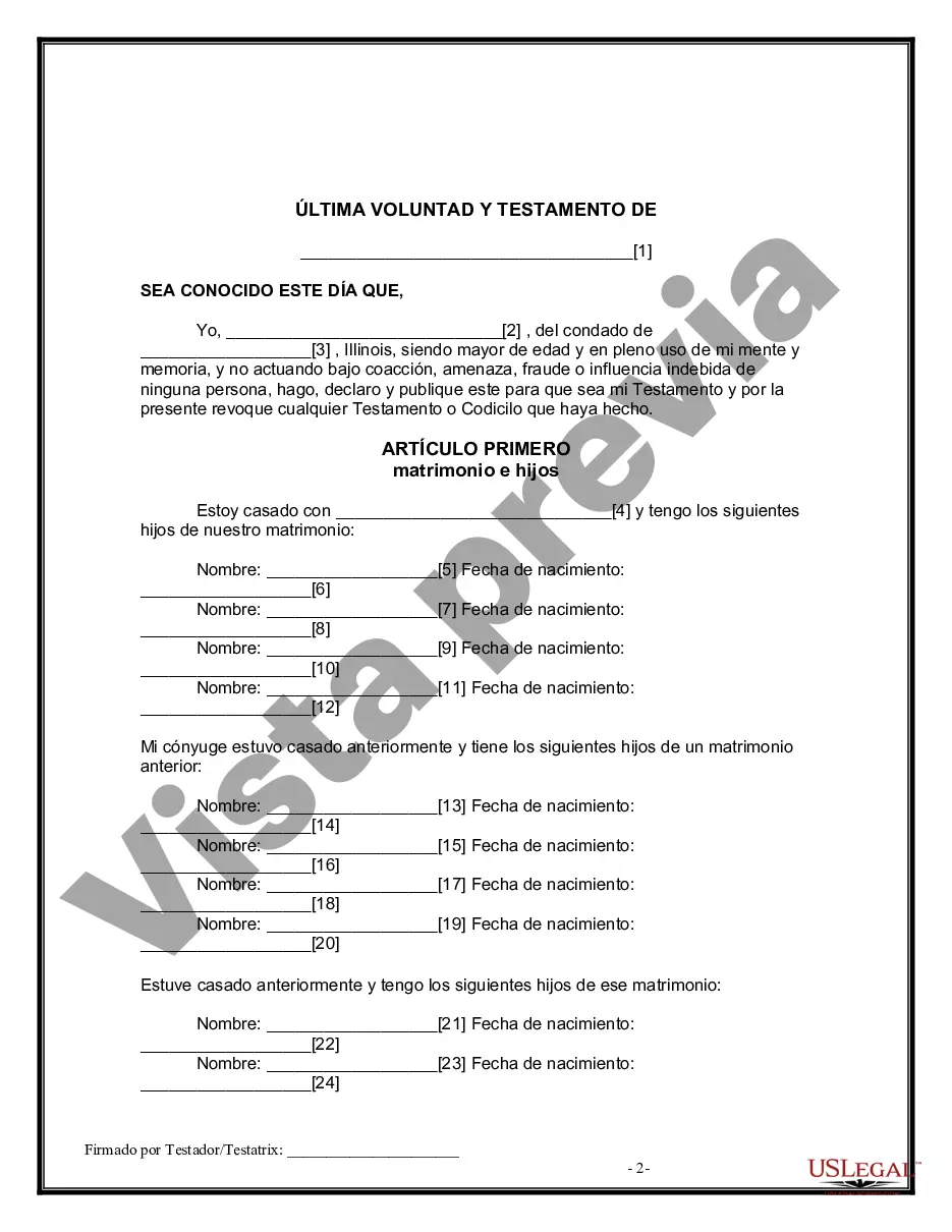 Get Formulario Legal de Última Voluntad y Testamento para Persona Divorciada y Recasada con Hijos Míos, Tuyos y Nuestros Preview Formulario Legal de Última Voluntad y Testamento para Persona Divorciada y Recasada con Hijos Míos, Tuyos y Nuestros