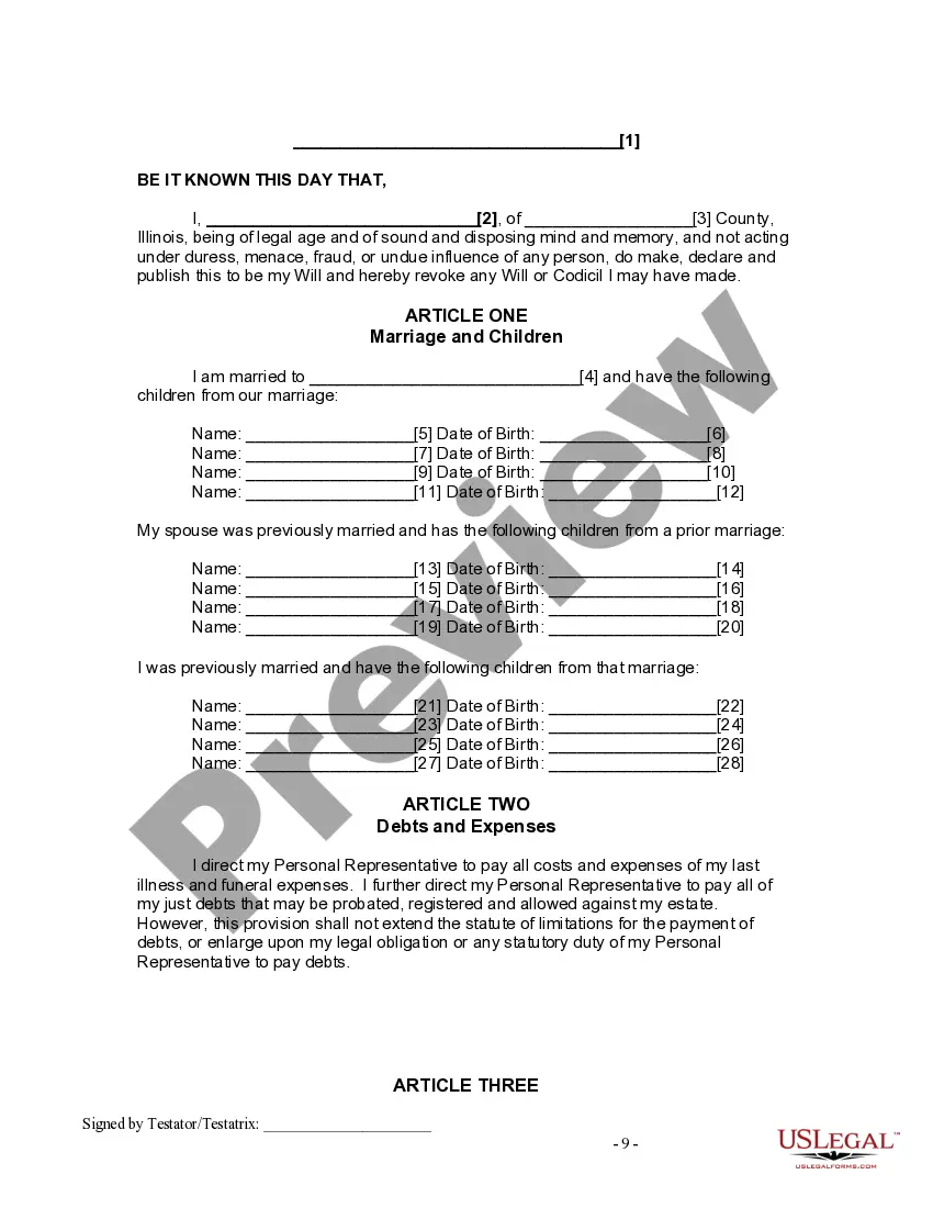 Preview Last Will and Testament for Divorced and Remarried Person with Mine, Yours and Ours Children
