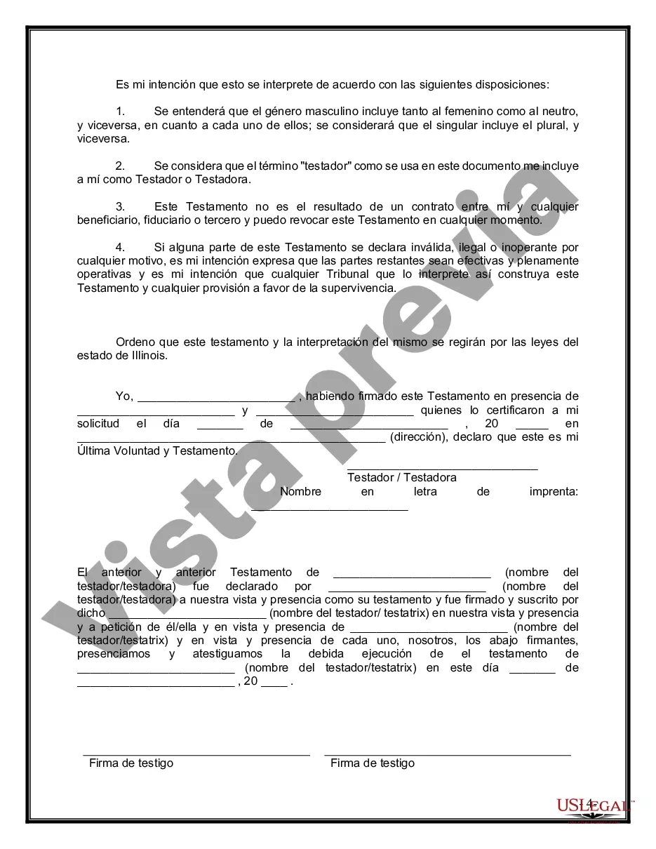 Preview Último testamento legal y formulario de testamento con todos los bienes en fideicomiso llamado testamento invertido