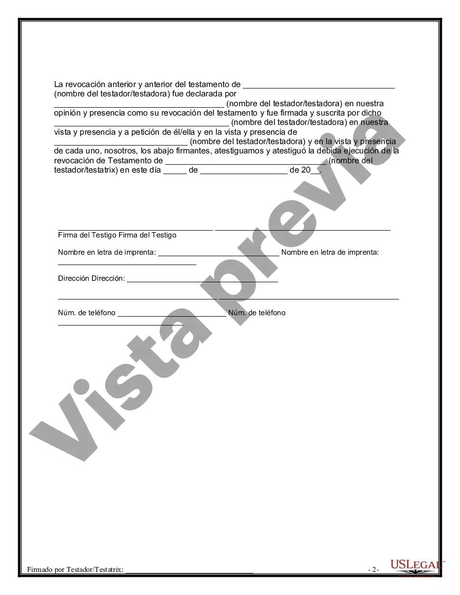 Preview Revocación por escrito del testamento