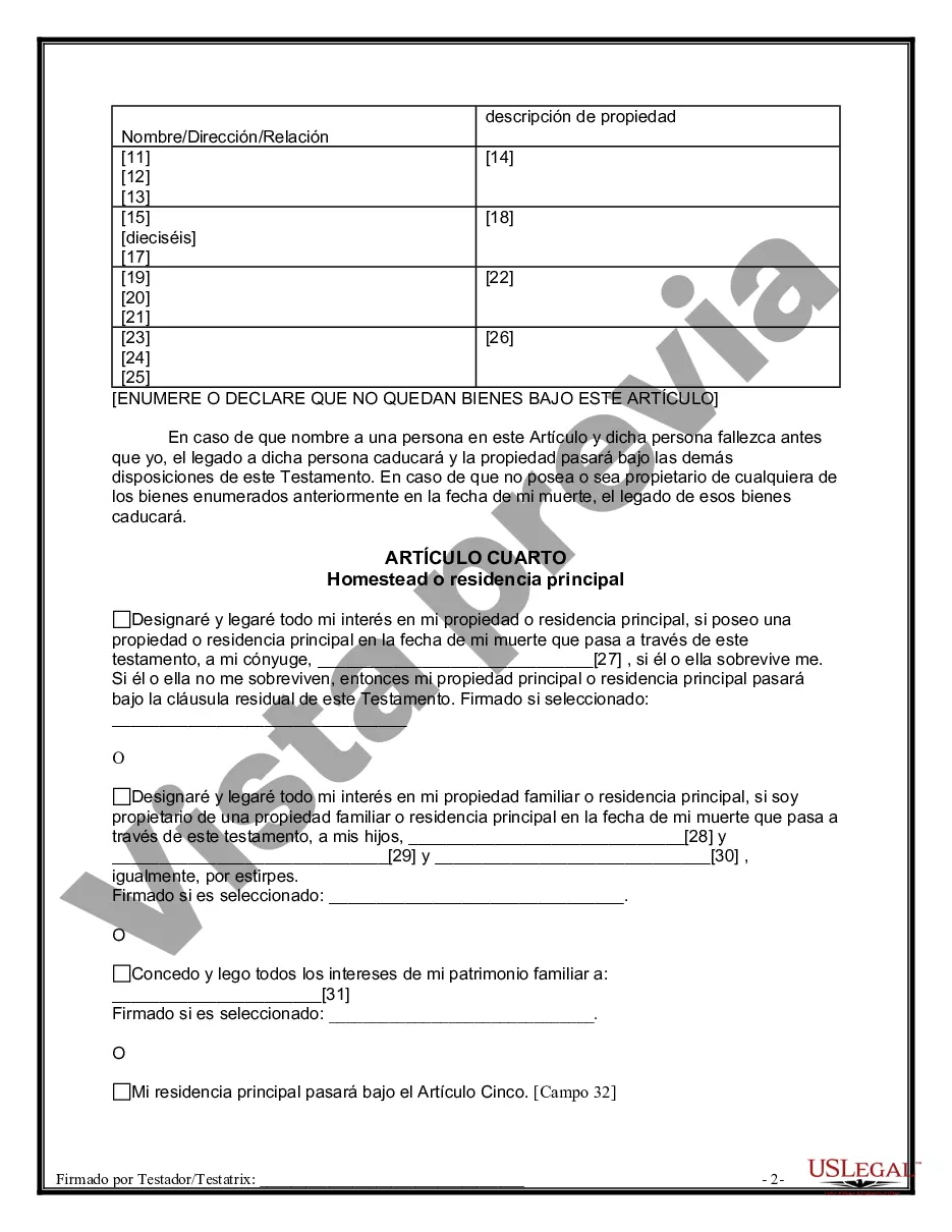 Preview Última voluntad y testamento para otras personas