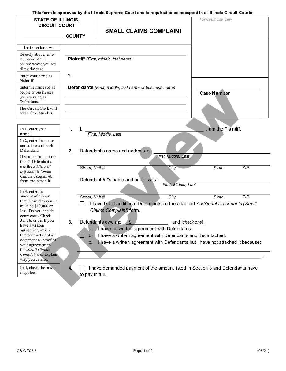 Illinois Small Claims Complaint Us Legal Forms 4768
