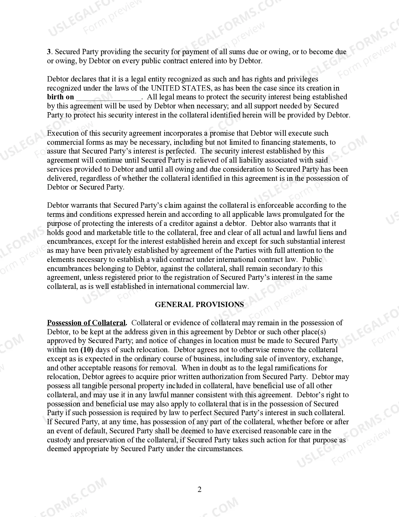 Preview Commercial Security Agreement