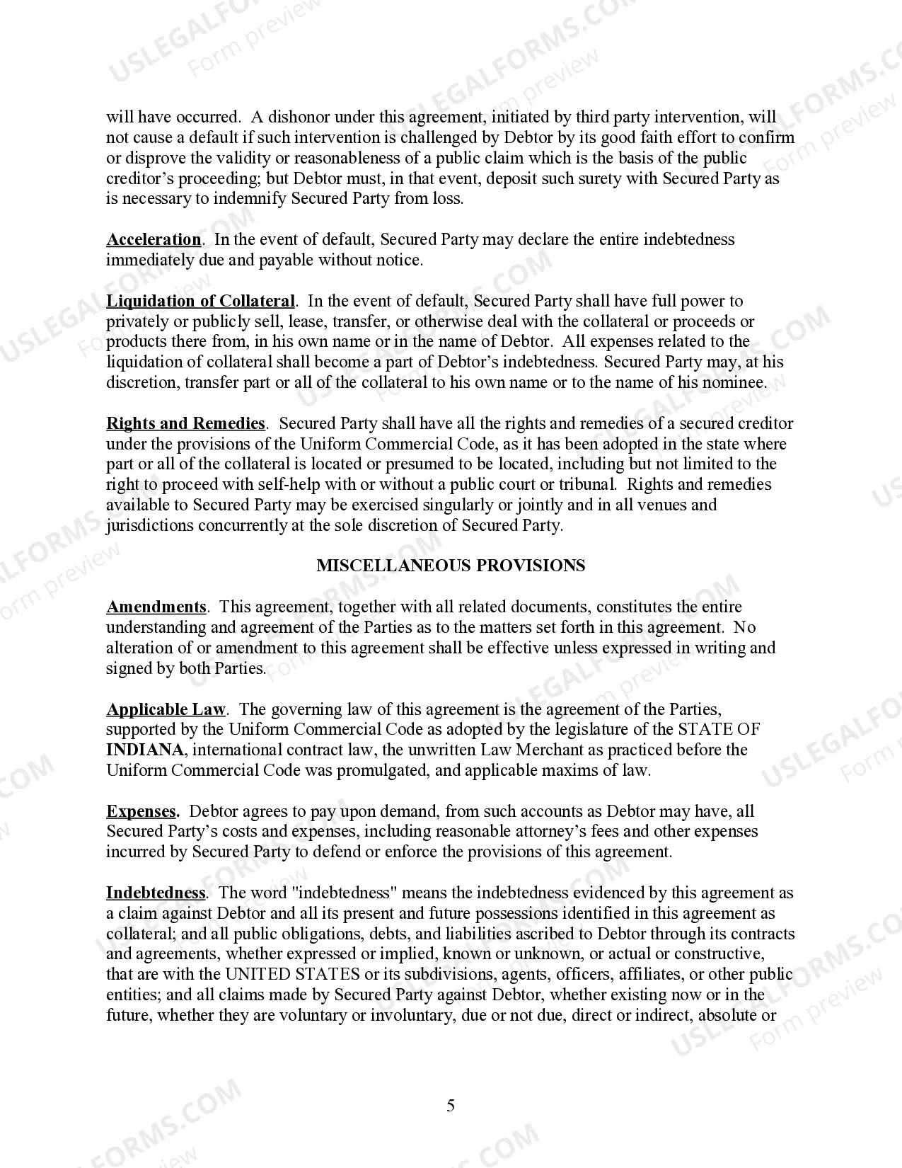 Preview Commercial Security Agreement