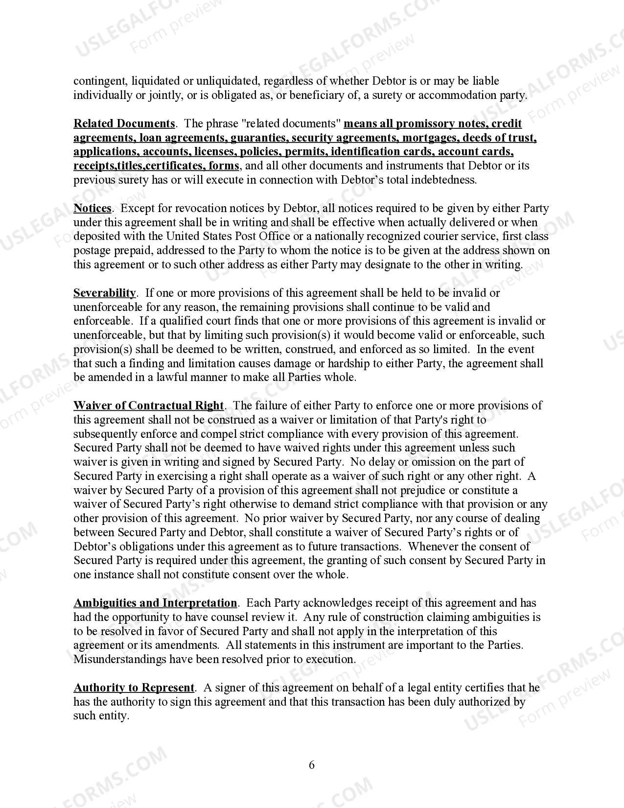 Preview Commercial Security Agreement