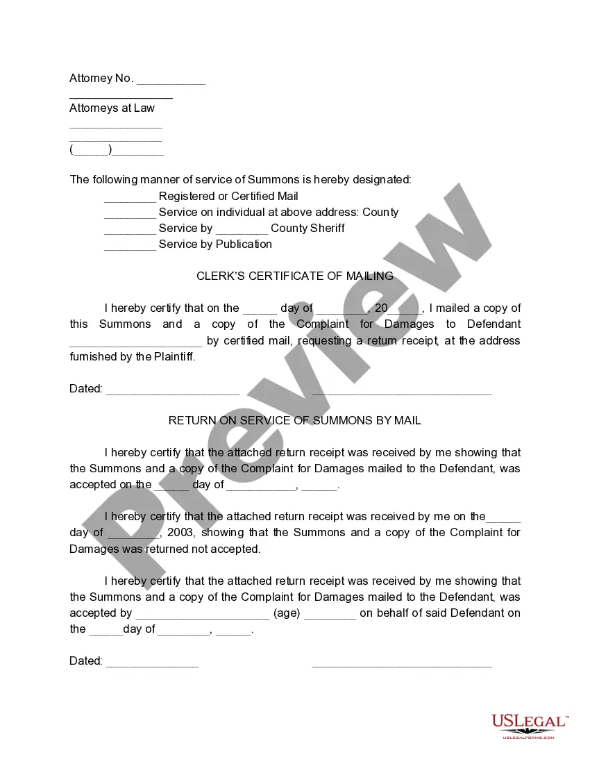 Preview Summons and Service of Process