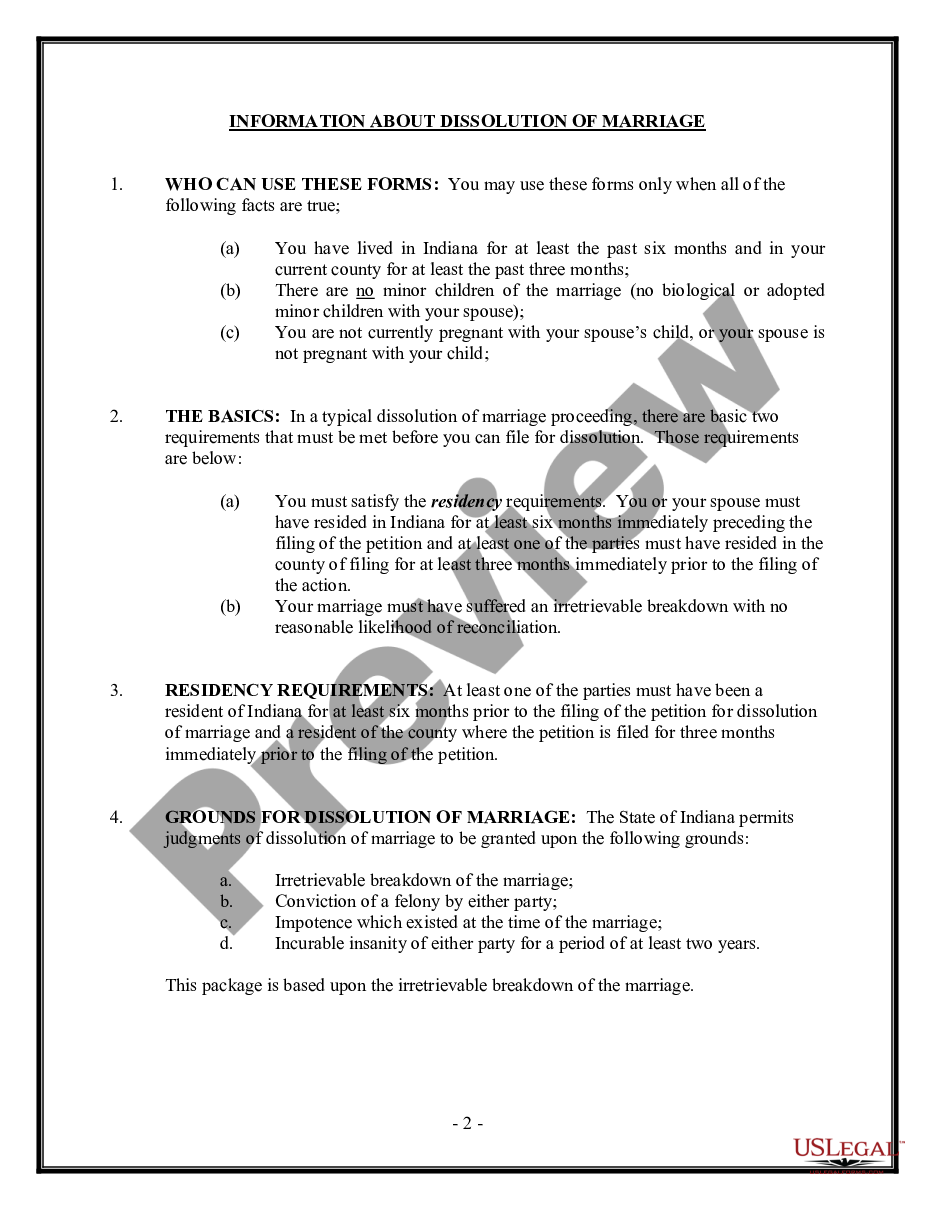 page 1 No-Fault Uncontested Agreed Divorce Package for Dissolution of Marriage with Adult Children and with or without Property and Debts preview