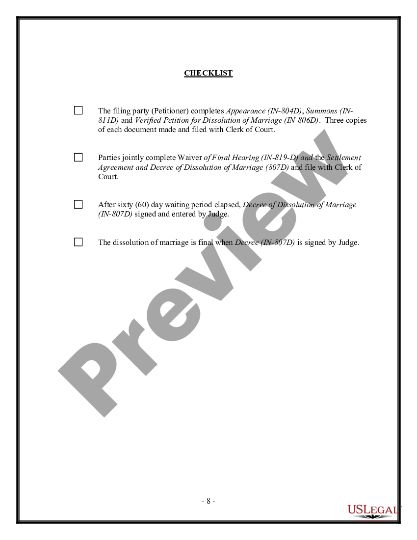 page 7 No-Fault Uncontested Agreed Divorce Package for Dissolution of Marriage with Adult Children and with or without Property and Debts preview