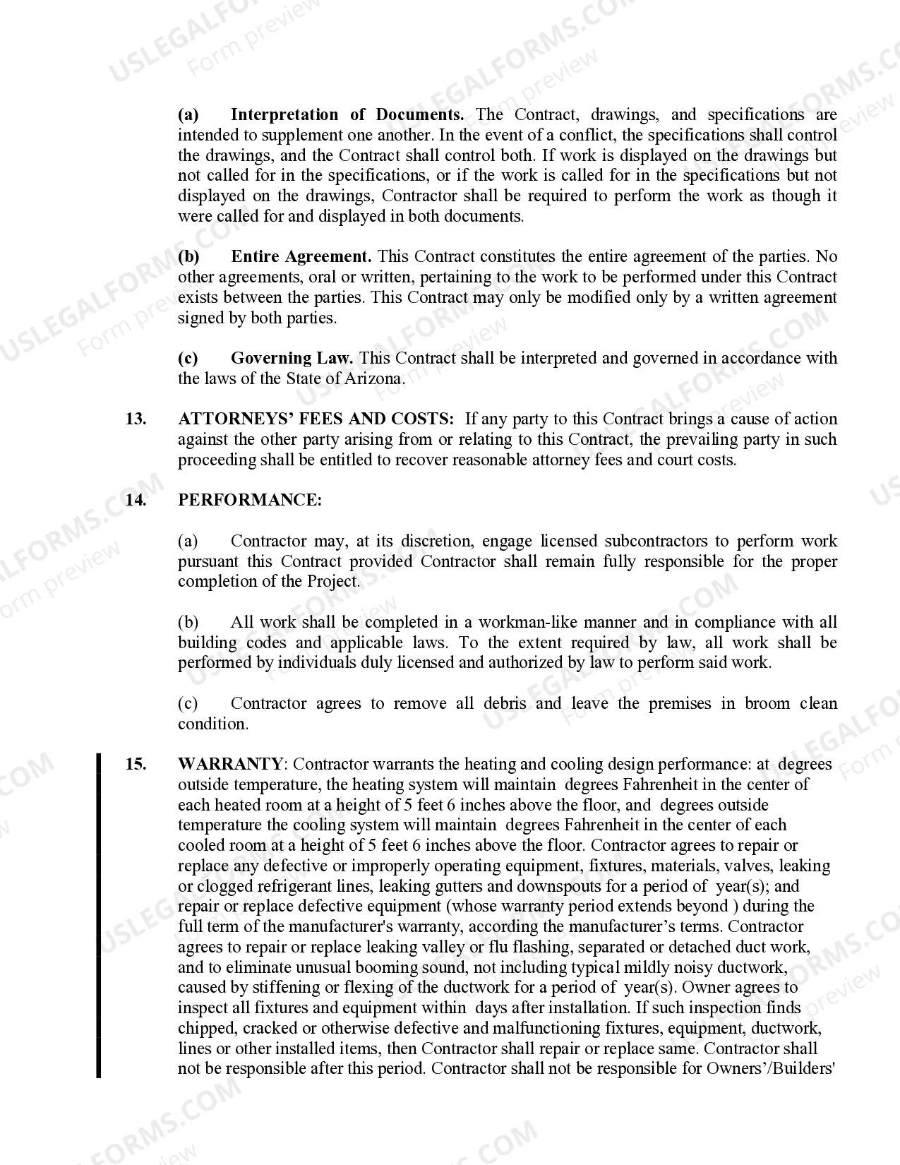 Preview HVAC Contract for Contractor