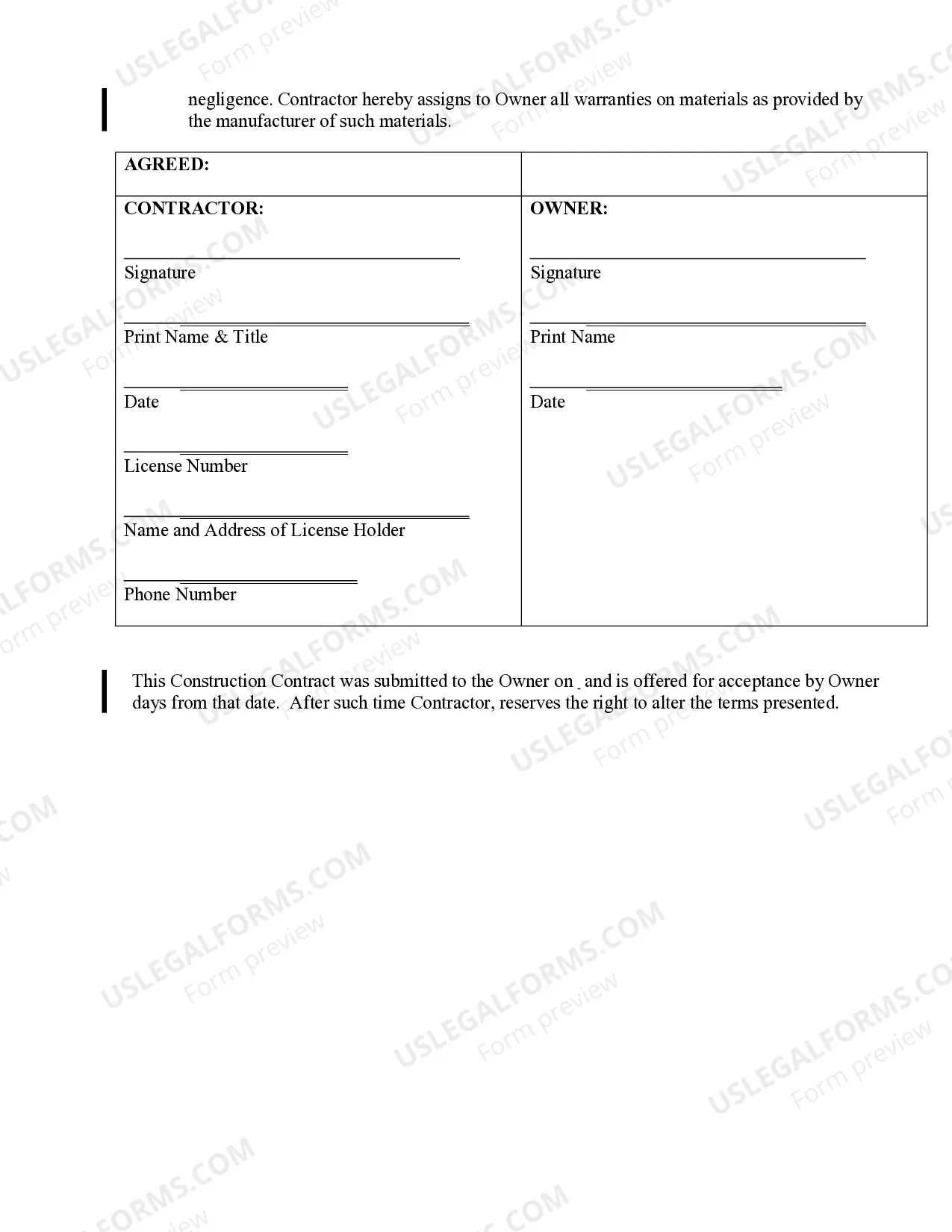 Preview HVAC Contract for Contractor