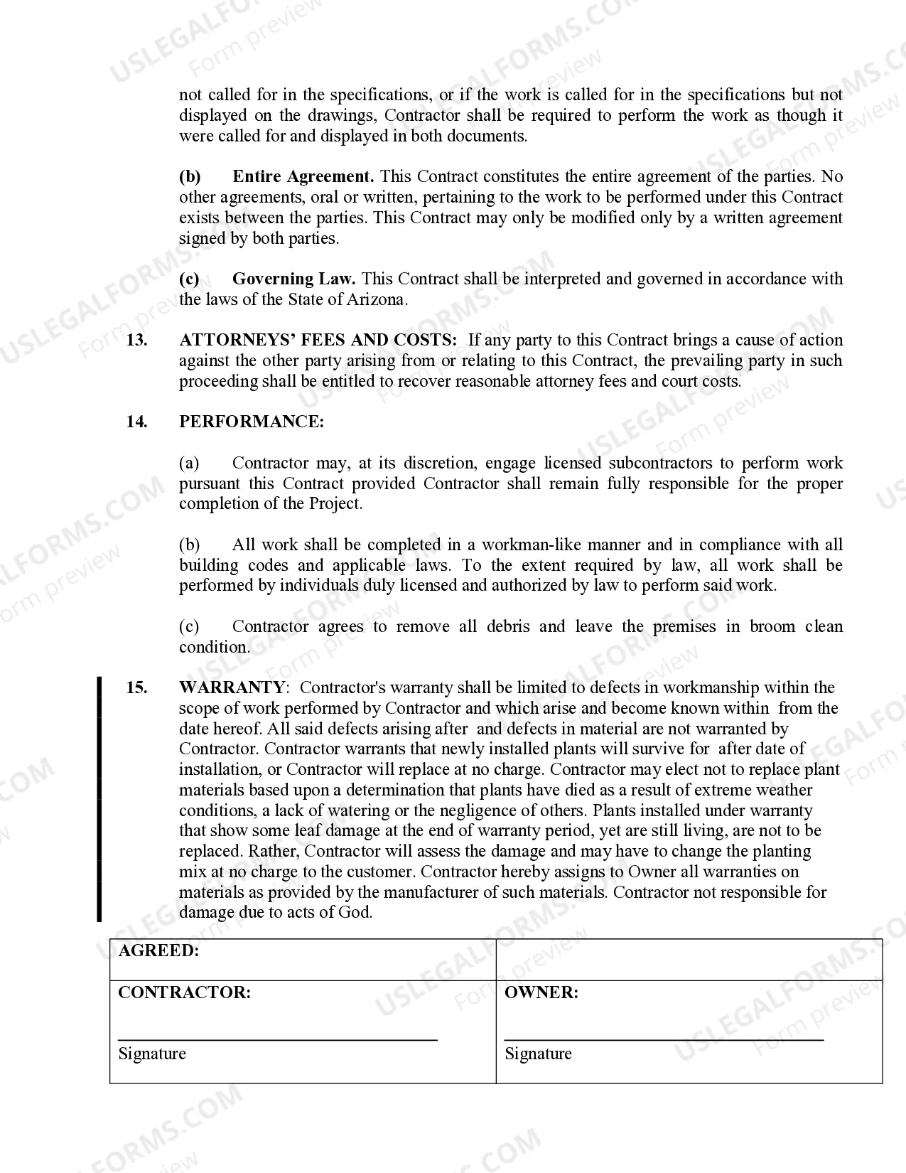 Preview Landscape Contract for Contractor