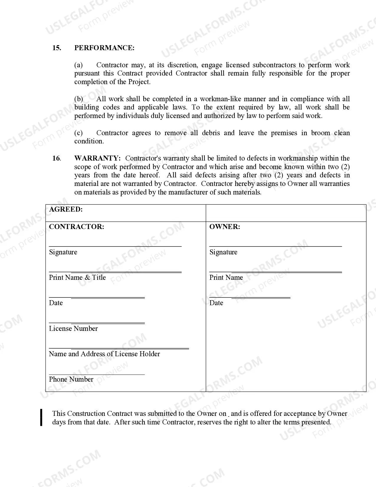 Preview Renovation Contract for Contractor