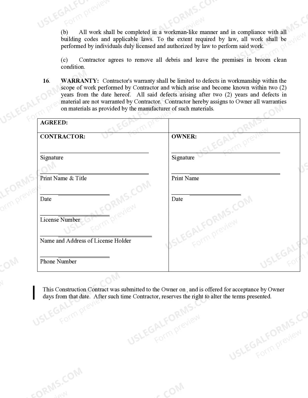 Preview Paving Contract for Contractor