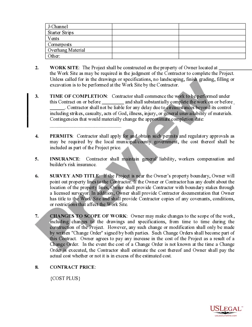 Preview Siding Contract for Contractor