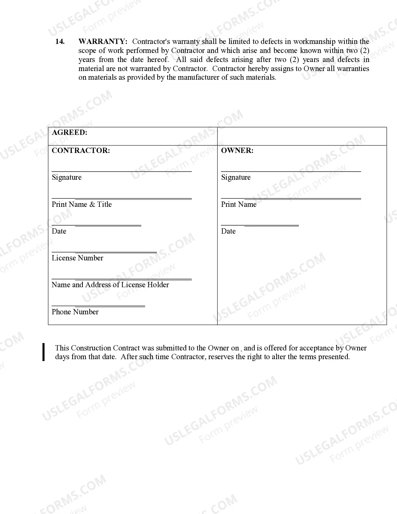 Preview Refrigeration Contract for Contractor