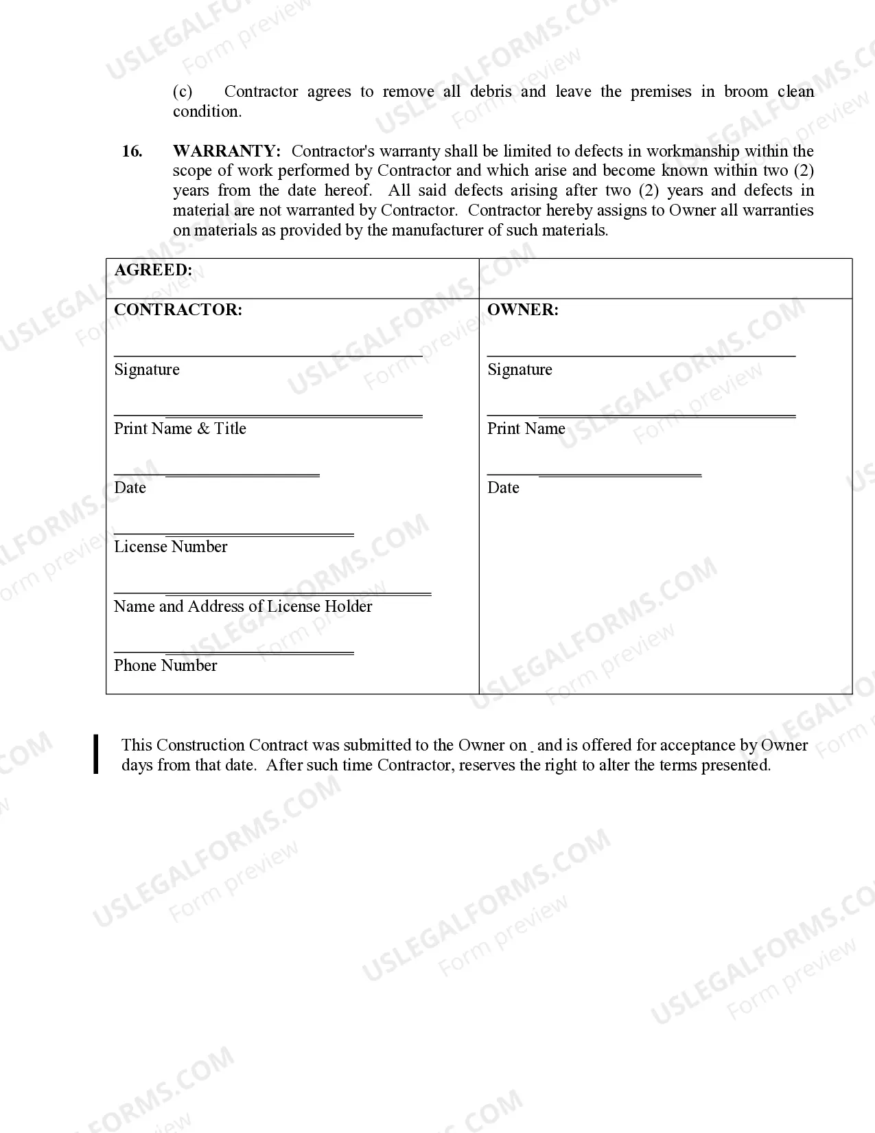 Preview Drainage Contract for Contractor