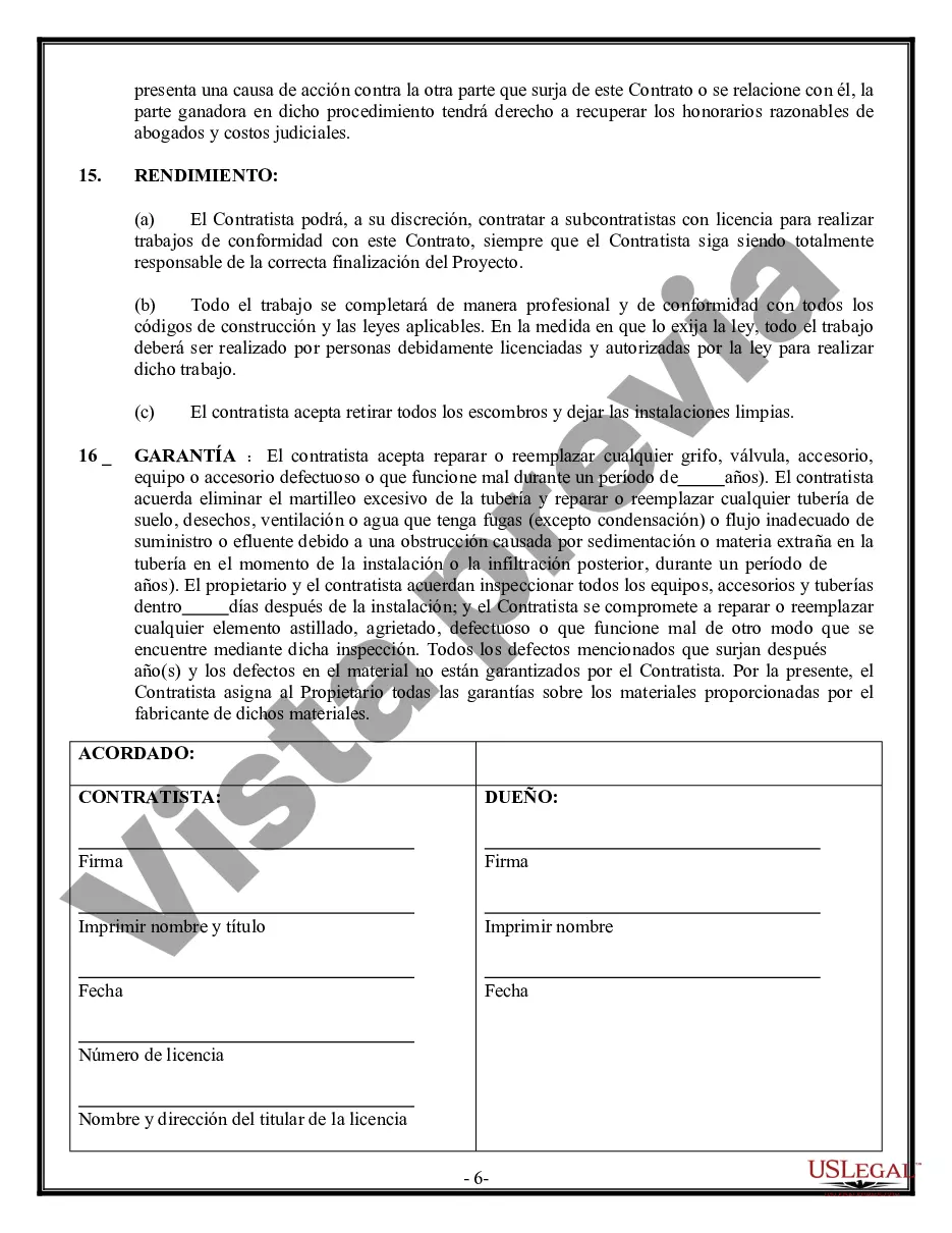 Preview Contrato de plomería para contratista