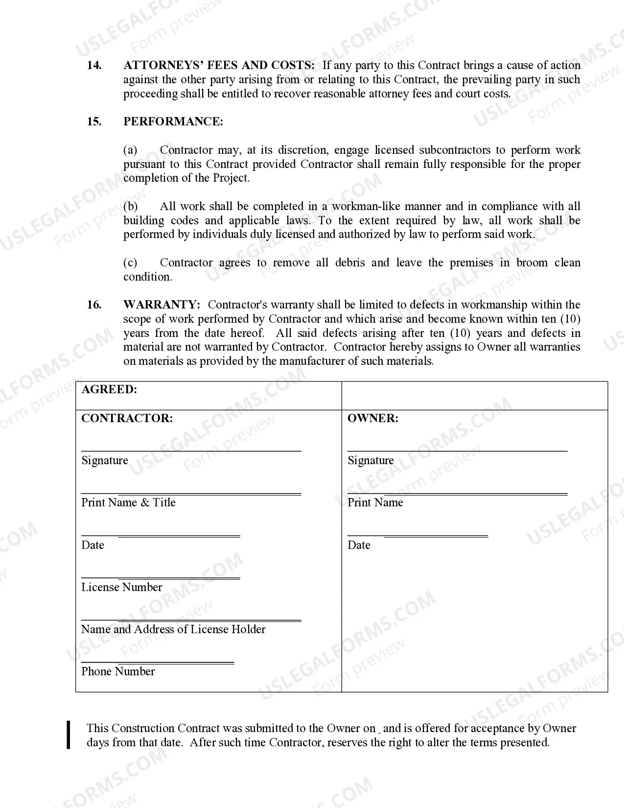 Preview Brick Mason Contract for Contractor