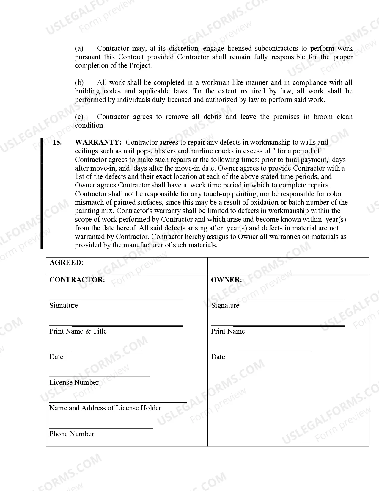 Preview Sheetrock Drywall Contract for Contractor