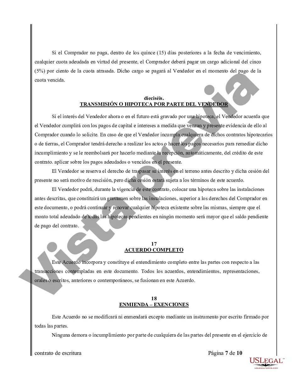 Preview Acuerdo o Contrato de Escritura de Venta y Compra de Bienes Raíces a/k/a Terreno o Contrato de Ejecución