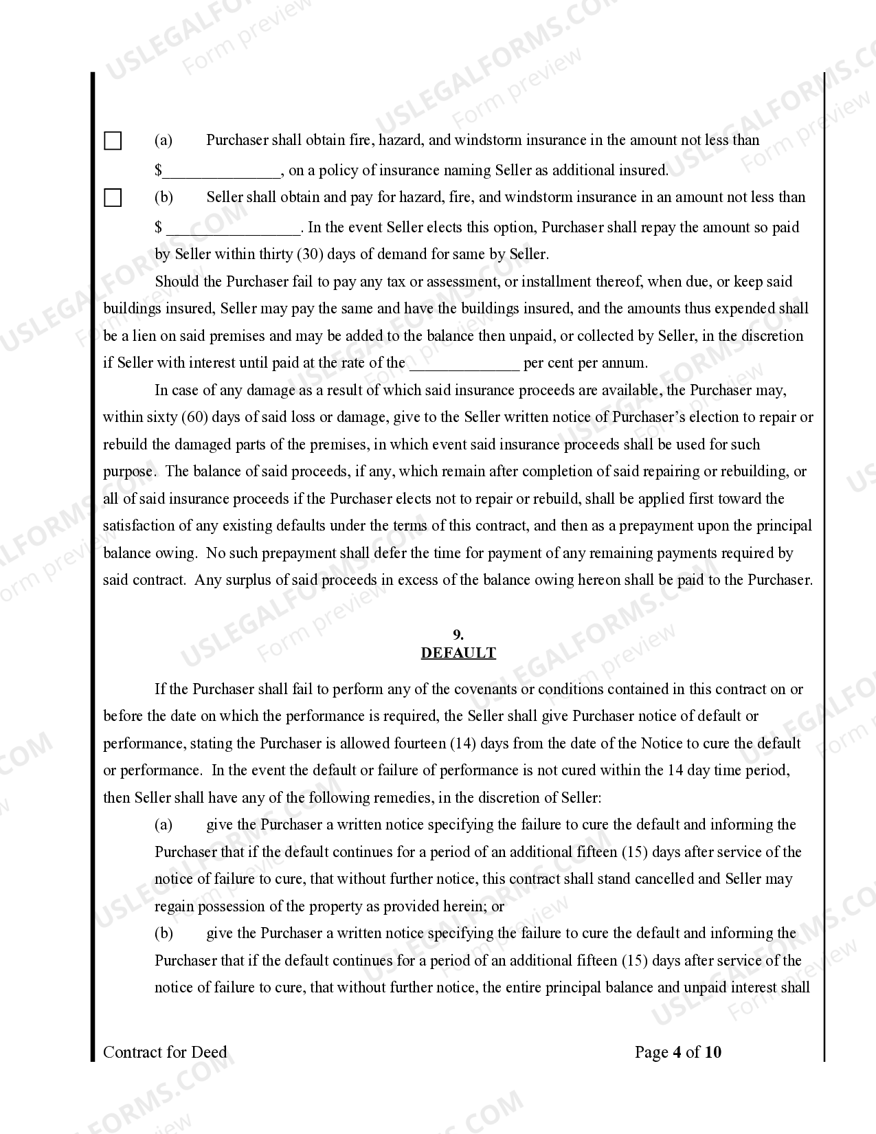 Indiana Agreement or Contract for Deed for Sale and Purchase of Real Estate a/k/a Land or