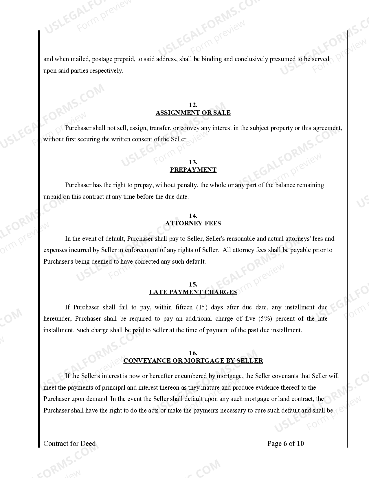 Indiana Agreement or Contract for Deed for Sale and Purchase of Real Estate a/k/a Land or