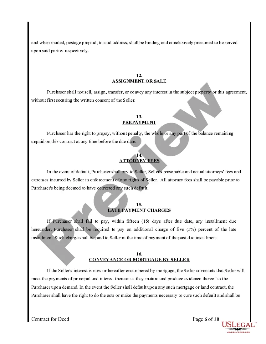 Preview Agreement or Contract for Deed for Sale and Purchase of Real Estate a/k/a Land or Executory Contract