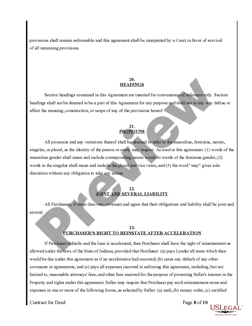 Preview Agreement or Contract for Deed for Sale and Purchase of Real Estate a/k/a Land or Executory Contract
